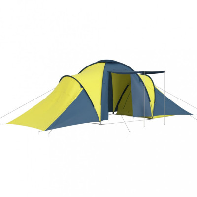 Cort camping, 6 persoane, albastru și galben foto