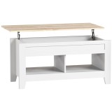 HOMCOM Masuta de Cafea Industriala cu Depozitare si Blat Elevabil, 105x50x49 cm, Alb Natur