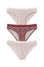 Set 3 perechi de chiloti din bumbac, cu dantela, pentru dama, 39750, Rosu/Crem