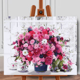 Set pictura pe numere (panza) Vaza cu flori de primavara 40x50 cm, Jad