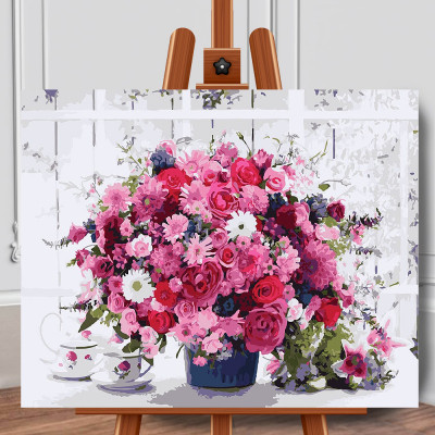 Set pictura pe numere (panza) Vaza cu flori de primavara 40x50 cm foto