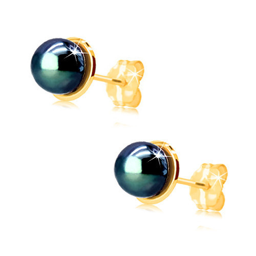 Brandy Separately scientific Cercei cu suruburi din aur 585 - cerc mic cu perla rotunda albastră |  Okazii.ro