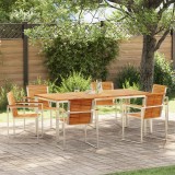 vidaXL Set de dining pentru grădină, 7 piese, masă din lemn de tec și oțel inoxidabil.
