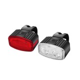 Set far si stop spate led bicicleta, flippy, incarcare usb, rezistent la apa, 4 moduri de luminare, plastic, alb/rosu, 10x6x4 cm