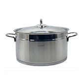 Oala din inox Hausberg cu capac capacitate 8.5 l diametru 26 cm fund dublu Argintiu