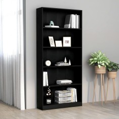 vidaXL Bibliotecă cu 5 rafturi, negru, 80x24x175 cm, lemn prelucrat foto