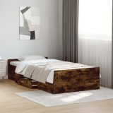 Cadru pat cu sertare stejar fumuriu, 90x200 cm, lemn prelucrat