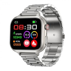 Smartwatch iSEN TK17 Argintiu, Otel, 1.91 HD, ECG, Ritm Cardiac, Oxigen in Sange, Glicemie, Tensiune Arteriala, Acid Uric, BMI, Monitorizare Somn, Mod
