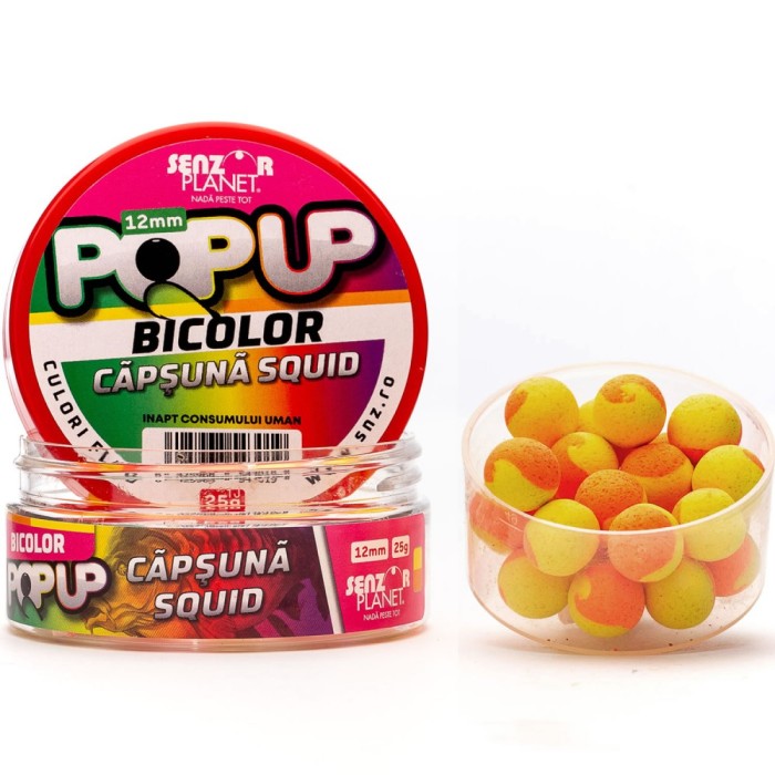 Pop Up Bicolor Senzor Planet Capsuna &amp; Squid, 12mm, 25g