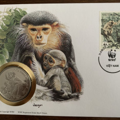 vietnam - maimute - FDC cu medalie, fauna wwf