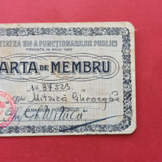 Bucuresti Societatea Generala a Functionarilor Publici Carte de Membru 1934