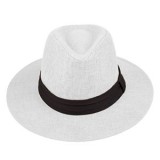 Pălărie Panama Unisex din Paie, Albă cu Bandă Neagră, Mărimea 59, CMCLASS