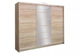 Dressing Sabina 250cm Sonoma cu Oglinda si LED, 2 Sertare, Glisare Rulmenti, H215cm, Adancime 61cm