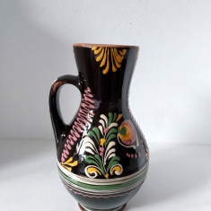 Vaza ceramica / cafara, lut smaltuit interior si exterior, model rustic, 24.5cm