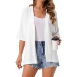 Cardigan de vară din in pentru femei, cu m&acirc;neci scurte, deschis &icirc;n față, ușor și casual