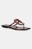 Jeffrey Campbell slapi de piele Linques-2 femei, culoarea maro, cu toc plat, JC-1045-1-79