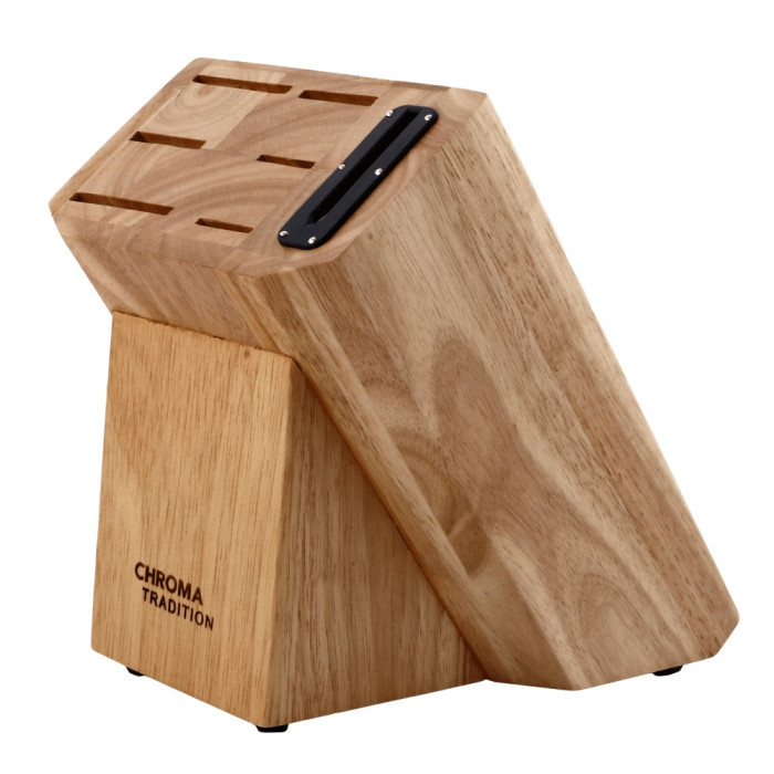 Suport pentru cutite Chroma, 6 compartimente+1 ascutitor, lemn, Maro