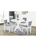 Set masa living si bucatarie KL Livia, MDF Furniruit, structura lemn masiv si 4 scaune KL Oman, tapiterie stofa, lacuit, 120 kg, alb/gri