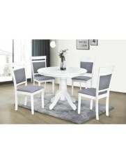 Set masa living si bucatarie KL Livia, MDF Furniruit, structura lemn masiv si 4 scaune KL Oman, tapiterie stofa, lacuit, 120 kg, alb/gri