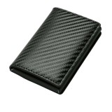 Portofel Premium pentru carduri, Trifold, din aliaj de aluminiu si piele PU, cu blocare RFID - Carbon, Oem