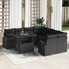 Gossi set canapea 9 piese cu perne negru ratan poli