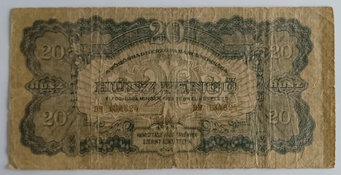 Bancnota Ungaria - 20 Pengo 1944 - Ocupatie Sovietica