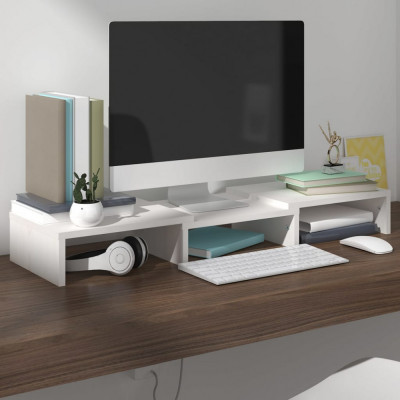 vidaXL Stand pentru monitor, alb, 60x24x10,5 cm, lemn masiv de pin foto