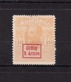 RO 1917/1918 Carol I fiscal supra. &quot;Gultig 9 Armee &quot; , 10 bani , MLH