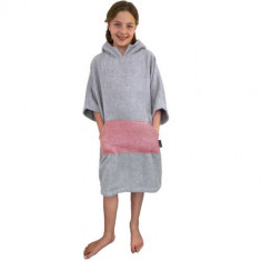 Poncho de baie pentru copii Homelevel, 6-9 ani, Gri/Roz, Bumbac organic, 54880.52.42