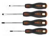 Kit şurubelniţe NEO TOOLS Phillips şi plată, 4 piese, magnetic, m&acirc;nere ergonomice