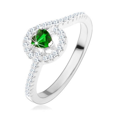 Inel de logodnă realizat din argint 925, inimă verde din zirconiu, linii strălucitoare - Marime inel: 54 foto
