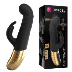 Vibrator multifuncțional cu stimulator clitoridian cu cap conturat.