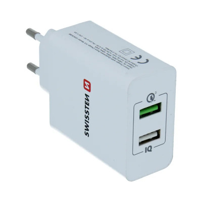 Incarcator Retea Swissten cu Incarcare Rapida Smart IC 2xUSB 3.0 30W Alb foto