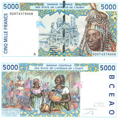 Africa de Vest 5 000 Franci (Coasta de Fildes ) 2001 P-413 UNC foto