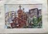 Lucrare / tablou tehnică mixtă, Drăguțescu / Dragotescu / Drăgotean / Dragusanu (?), carton subțire, 28 x 19 cm supraf lucrată, artist roman biserica, Religie, Acuarela, Realism