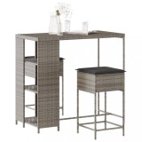 VidaXL Set mobilier bar de grădină, cu perne, 3 piese, gri, poliratan