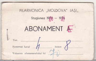 bnk div Abonament Filarmonica Moldova Iasi 1980-1981 foto
