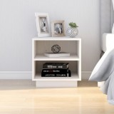 Noptiera Gossi Alb 40x34x40 cm, Lemn Masiv Pin, 2 Rafturi, Moderna, Dormitor