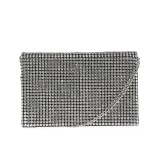 Clutch argintiu cu strasuri si lant metalic detasabil