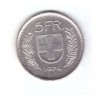 Moneda Elvetia 5 francs/franci 1974, stare buna, curata, Europa, Cupru-Nichel