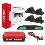 Set senzori de parcare LED COB 4 senzori negri 19 mm Truck BUS, display LED cu buzzer, 12V, raza 0-2,5 m, 40KHz, AMiO