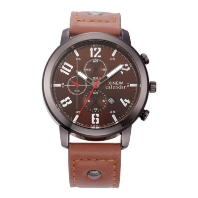 Ceas Casual Unisex XINEW - Quartz, Curea Piele, Analog - Maro foto