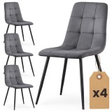 Set 4 scaune dining tapitate Nero din catifea, sezut matlasat, picioare metalice, 46x44x87 cm, maxim 130 kg, grafit inchis