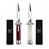 Cumpara ieftin Set doua cutite cu lamă tip stiletto automate DEPOX&reg;, m&acirc;ner rosu/alb, 27 cm, cu husă inclusa