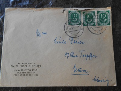 Plic circulat Germania, Bundespost, 1952, stare buna foto