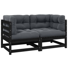 vidaXL Canapea de grădină cu 2 locuri, cu perne, negru, lemn masiv pin 805734
