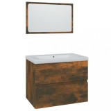 Cumpara ieftin Set de mobilier de baie, stejar fumuriu, lemn prelucrat