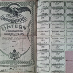 DATORIA PUBLICA A ROMANIEI IMPRUMUTUL INTERN DE CONSOLIDARE TITLU 5000 LEI 1935