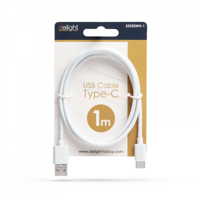 Cablu de date/incarcare USB-USB Type C alb 1m delight 55550WH-1 foto