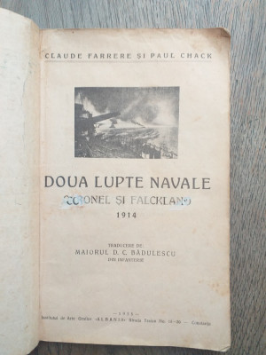 DOUA LUPTE NAVALE , CORONEL SI FALCKLAND ,1914 , Constanta 1935,DEDICATIE foto